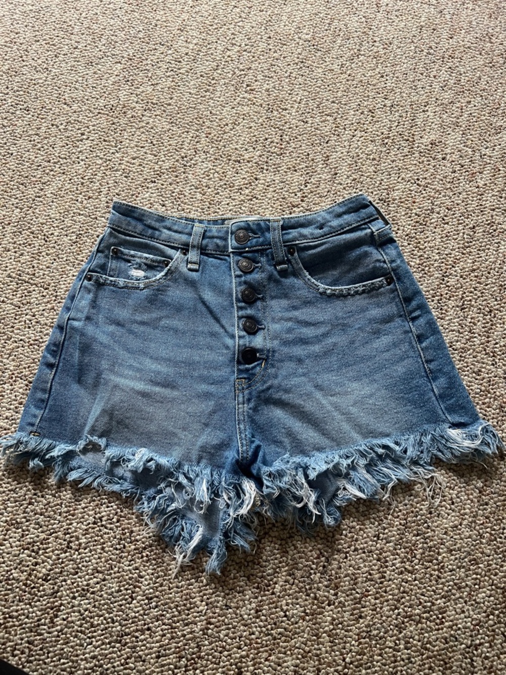 Abercrombie & Fitch Button-Front Distressed Denim Shorts - Blue